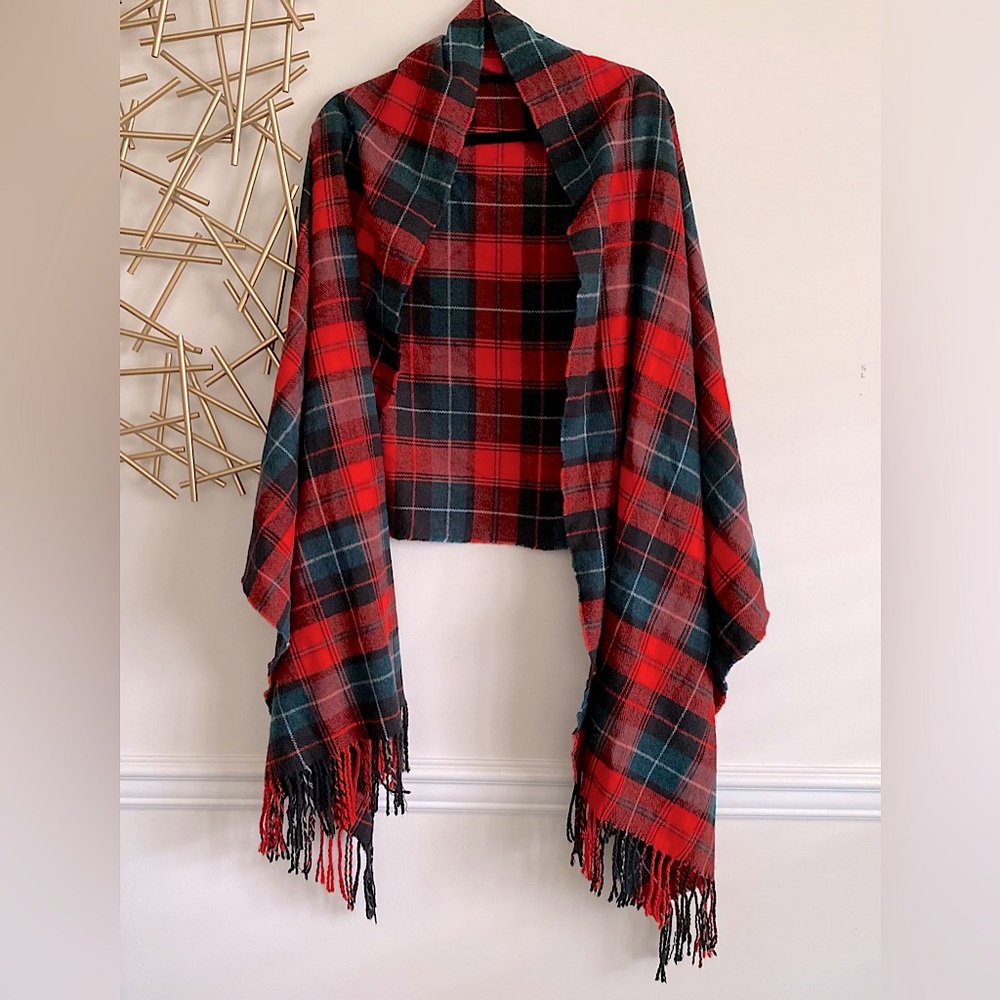 Red and Green Tartan Plaid Flannel Oversized Blanket Scarf Wrap Shall